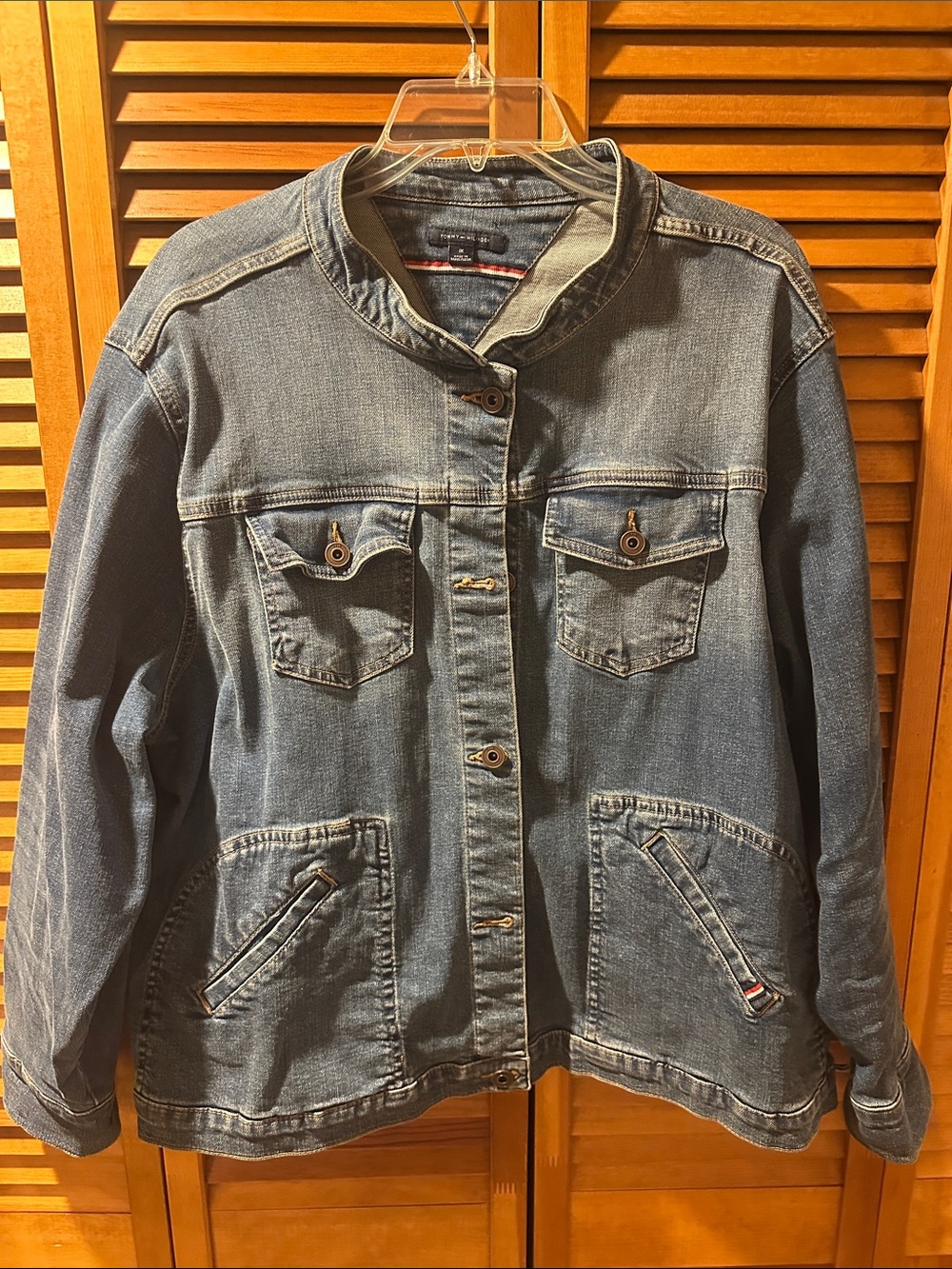Tommy Hilfiger Women's Blue Denim Jacket with Stand Collar